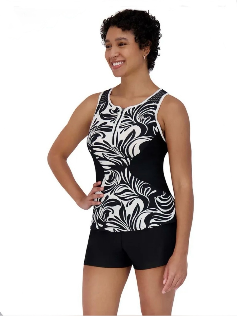 New 2 Pc Zeroxposur Women's Black and White Swim Tankini Set Size Small New